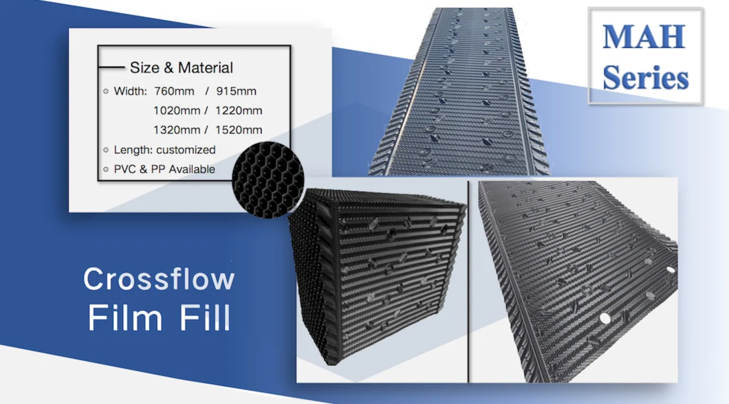 mAh Series Cooling Tower Fills/Fill Film 0.38mm Thickness 760/915/1020/1220/1320/1520mm Width