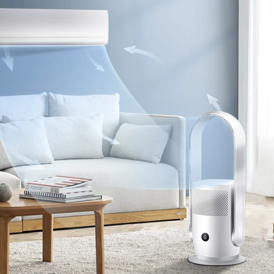 Raffreddamento ad aria, controllo intelligente, ventilatore elettrico a piantana LED senza pale, ventilatore a torre oscillante senza pale in lega di alluminio e ABS